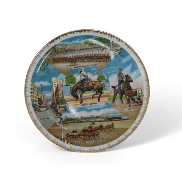 CALGARY STAMPEDE Plate Made In Japan 8" With Rodeo Scenes Vintage - Picture 1 of 9